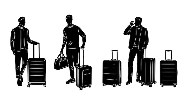silueta de viajero masculino en vector de fondo blanco