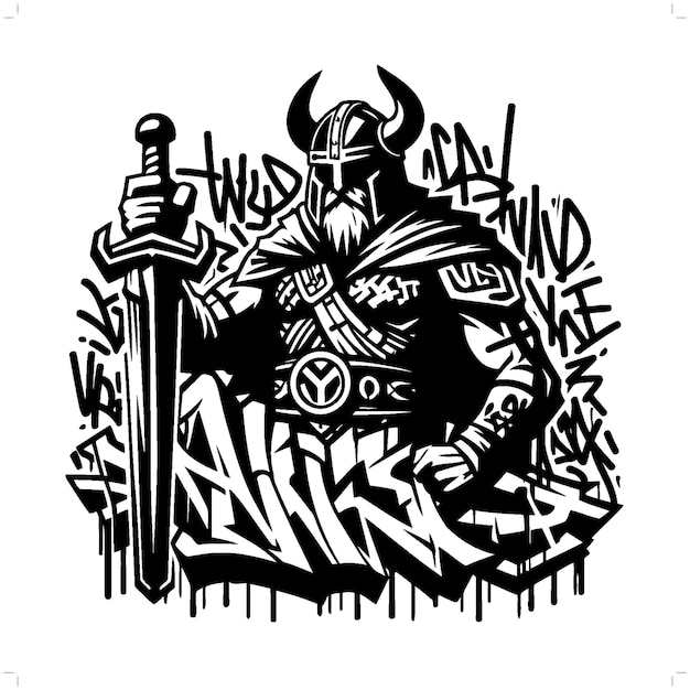 silueta vikinga personas en graffiti etiqueta hip hop arte callejero tipografía ilustración