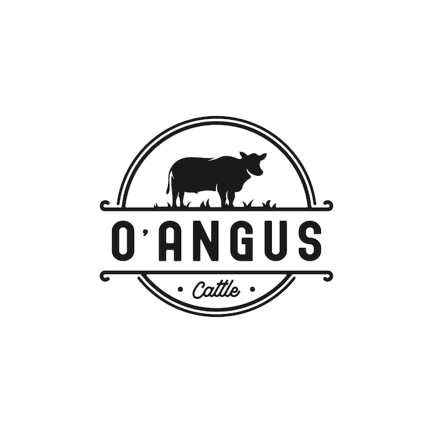 Silueta vintage el diseño de logotipo de la vaca de ganado angus