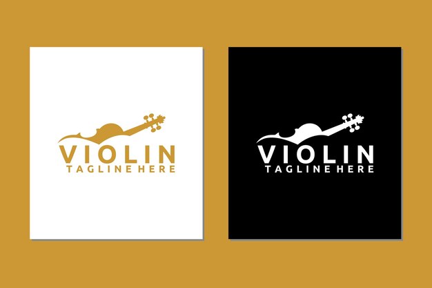 Silueta de Violín Dorado Violonchelo Violín Contrabajo Icono Logo Vector Diseño Ilustración