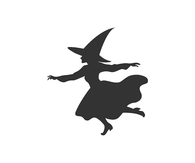 Silueta, vuelo, bruja, icono, vector, ilustración, diseño
