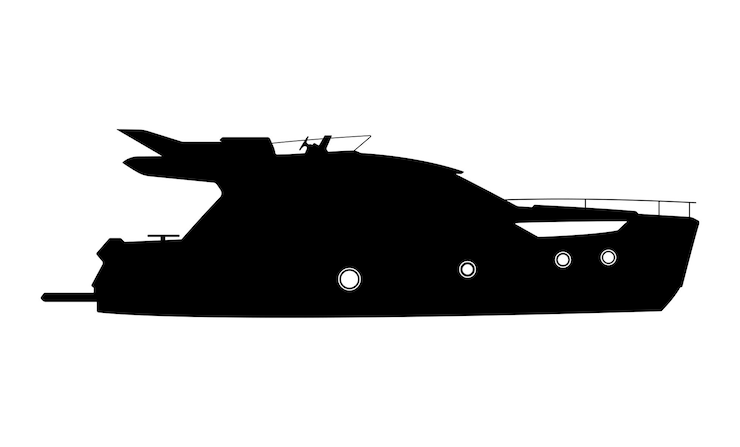 Vector silueta de yate, velero, ilustración de crucero.