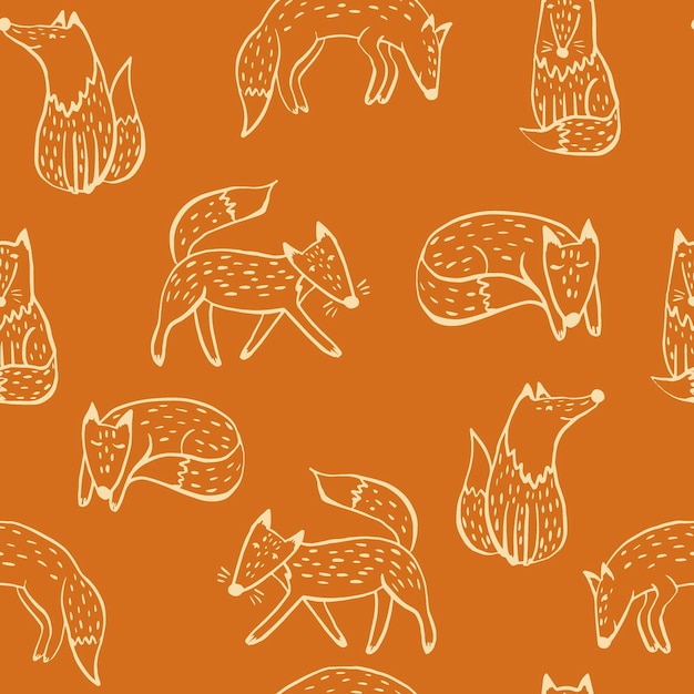 Silueta de zorros sobre un fondo naranja textura sin costura para decoración de habitaciones infantiles textil o papel de embalaje