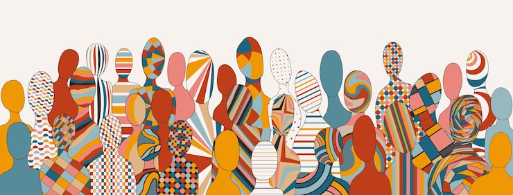 Vector siluetas abstractas figuras geométricas de personas diversas igualdad racial diversidad concepto de inclusión