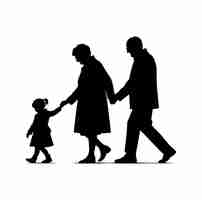 Vector siluetas de abuelos caminando con la nieta icono vectorial de ilustración