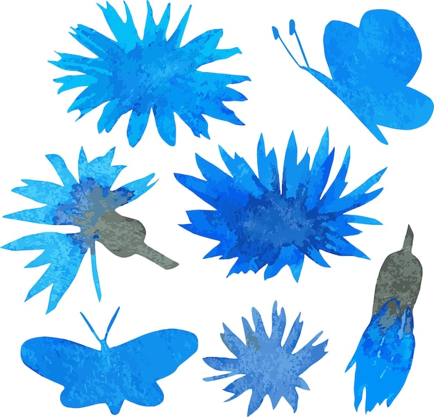 Vector siluetas de acianos y mariposas