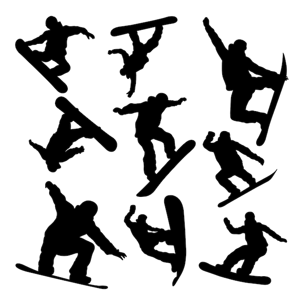 Siluetas de actividades de snowboard