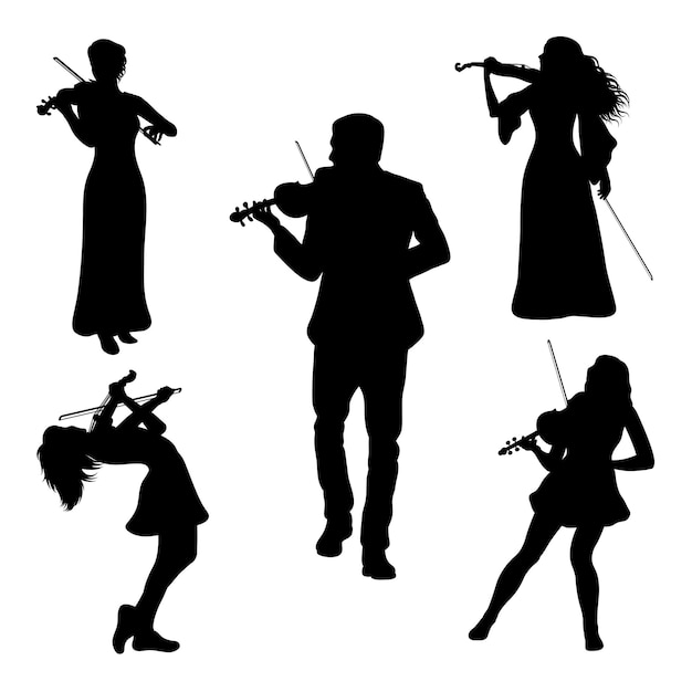 Vector siluetas de actuación de violinista