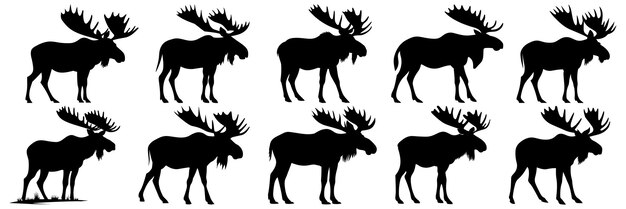 Siluetas de alce conjunto gran paquete de diseño de silueta vectorial fondo blanco aislado