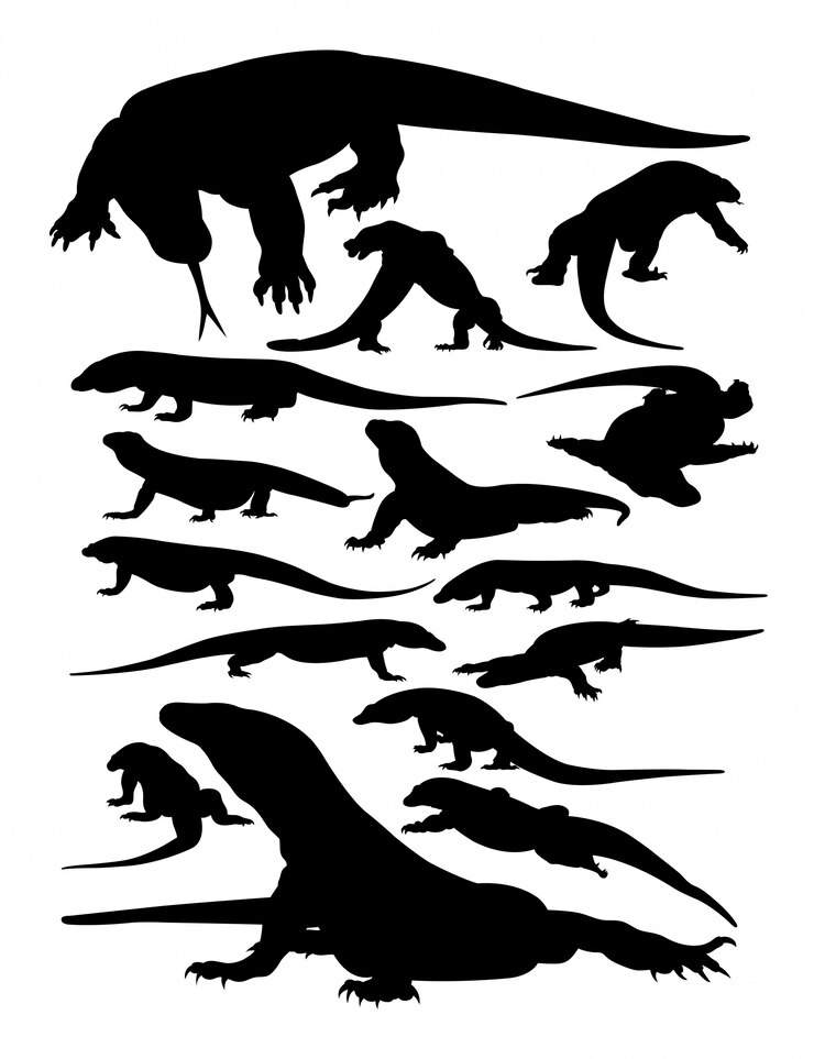 Siluetas de animales de komodo.