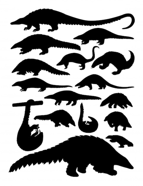 Siluetas de animales de pangolín.