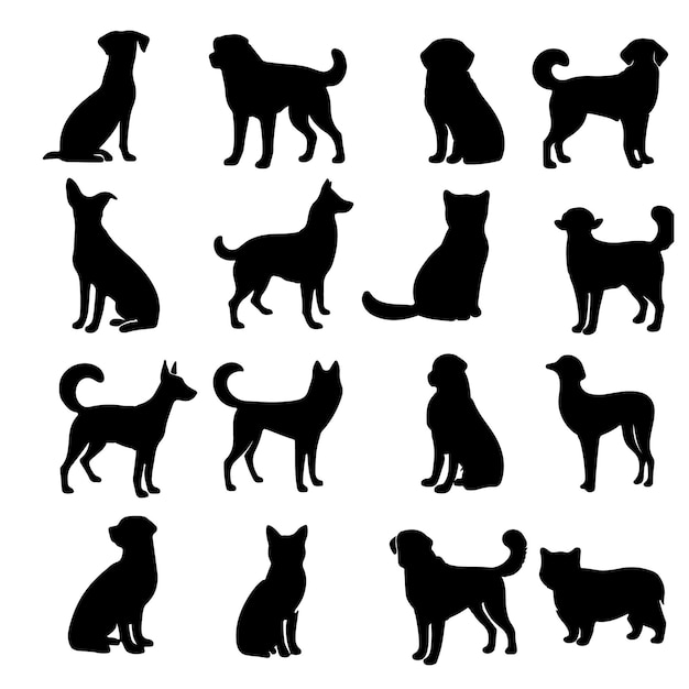 Siluetas de animales de perros con fondo blanco
