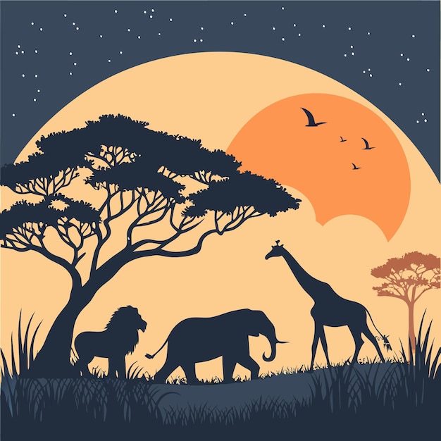 Siluetas de animales de safari en un impresionante diseño vectorial