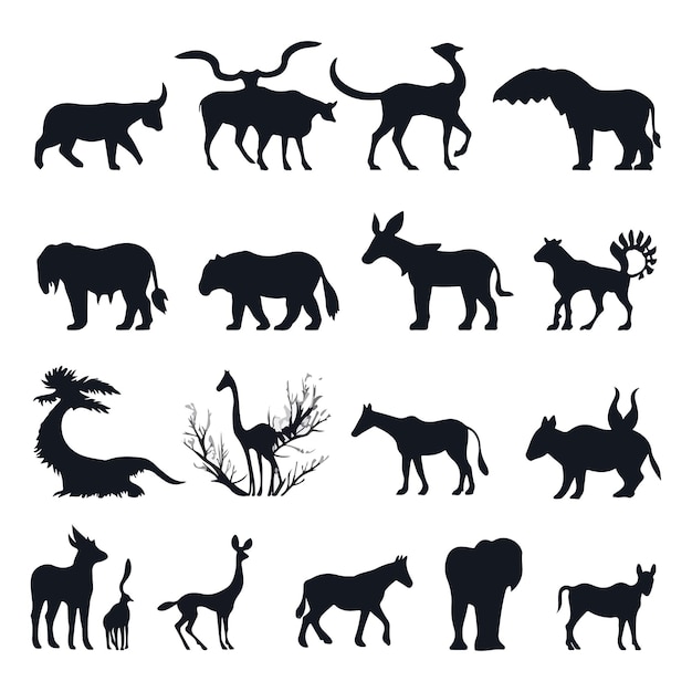 Vector siluetas de animales para usar en varios diseños.