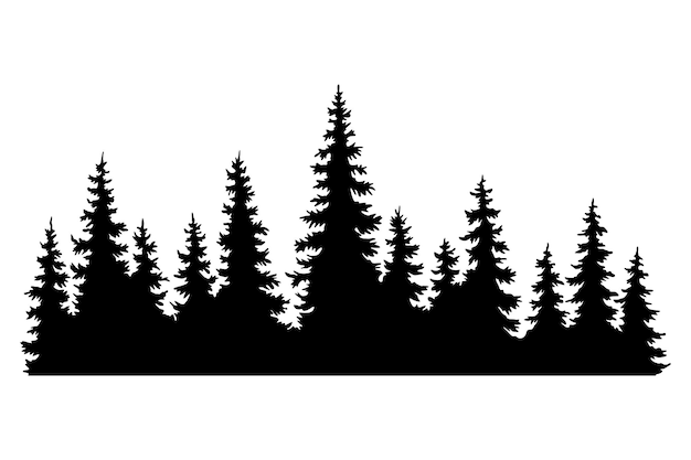 Vector siluetas de árboles de abeto patrones de fondo horizontal de abeto de coníferas ilustración de vector de bosque de hoja perenne negro hermoso panorama dibujado a mano con bosque de copas de árboles bosque de pino negro