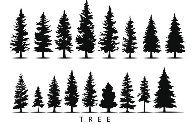 siluetas de árboles Ilustración vectorial silueta de árbol aislada sobre un fondo blanco