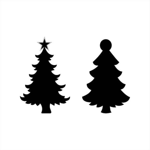 Siluetas de árboles de Navidad en blanco y negro con decoraciones
