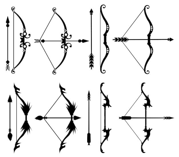 Vector siluetas de arcos y flechas