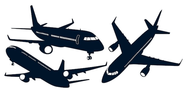 Siluetas de aviones o aeronaves Arte vectorial