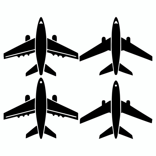 Siluetas de aviones volando hacia arriba Arte vectorial de estilo plano de aviación Conjunto de iconos de aviones