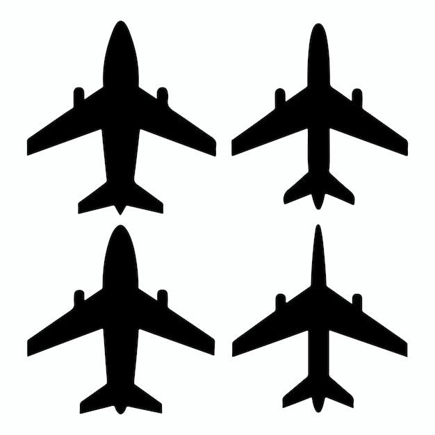Siluetas de aviones volando hacia arriba Arte vectorial de estilo plano de aviación Conjunto de iconos de aviones