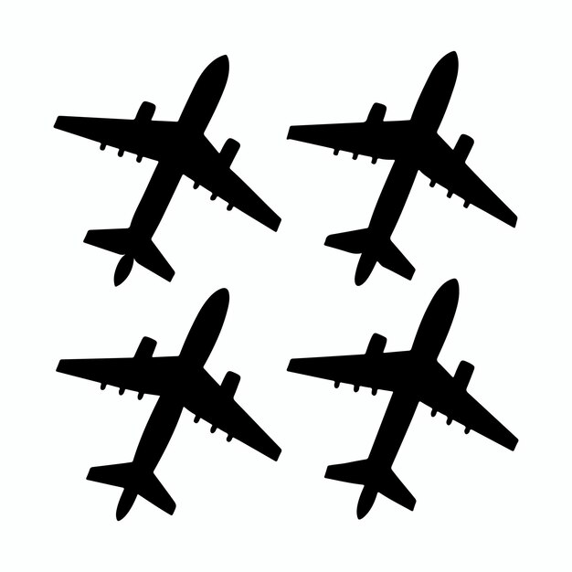 Siluetas de aviones volando hacia arriba Arte vectorial de estilo plano de aviación Conjunto de iconos de aviones