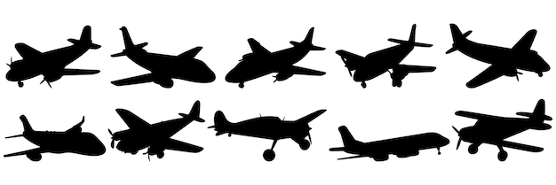 Siluetas de avións conjunto gran paquete de diseño de silueta vectorial fondo blanco aislado