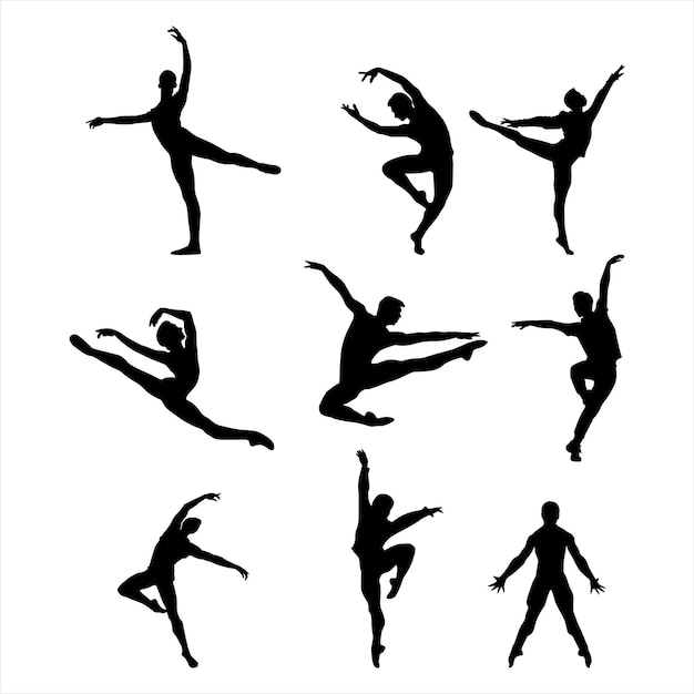 Las siluetas de los bailarines de ballet en movimiento