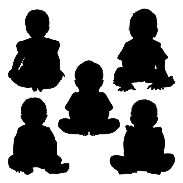 Siluetas de bebés o niños recién nacidos Siluetas vectoriales