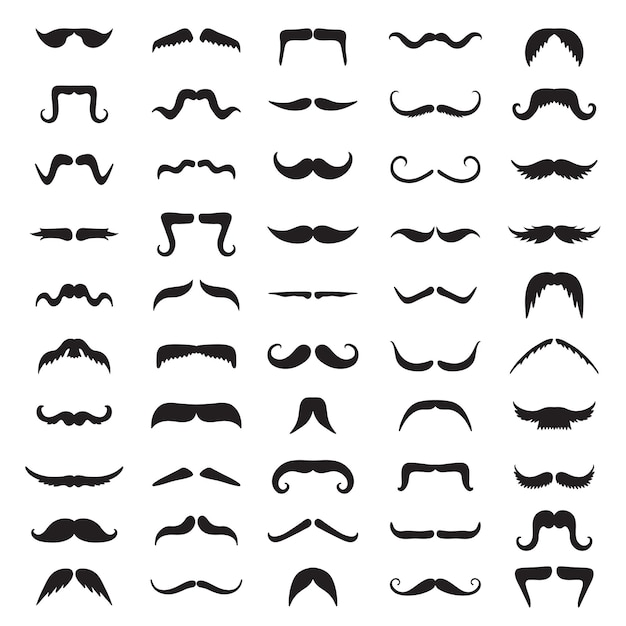 Vector siluetas de bigote. colección de imágenes de peluquería, plantillas vectoriales recientes de caballeros afeitados. silueta facial de bigote, máscara de disfraz para hacer frente a la ilustración