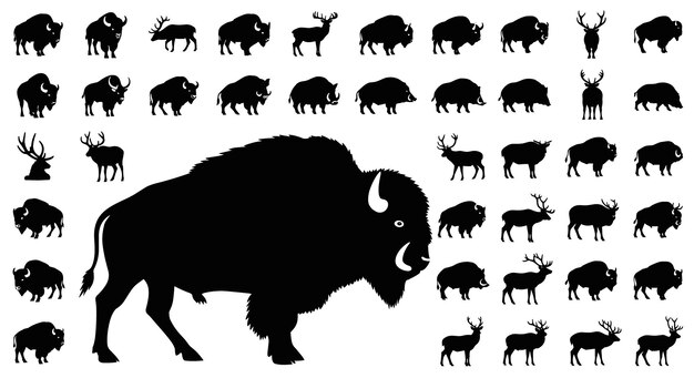 Siluetas de bisontes y ciervos