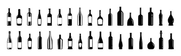 Siluetas de botellas de vino Varios tipos de siluetas de botellones de vino brillantes