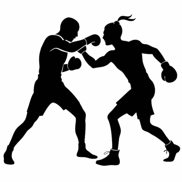 Las siluetas de boxeo de los luchadores Arte vectorial