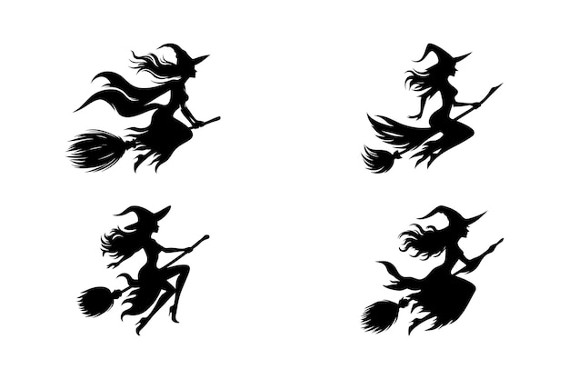 Siluetas de brujas volando en escobas para Halloween