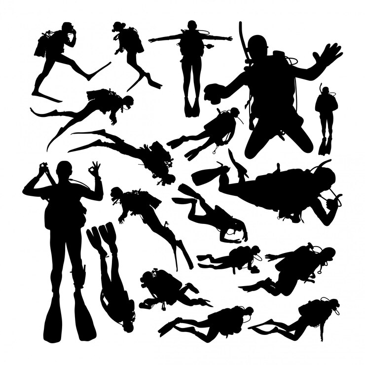 Vector siluetas de buzos