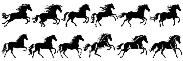 Siluetas de caballos conjunto gran paquete de diseño de silueta vectorial aislado fondo blanco