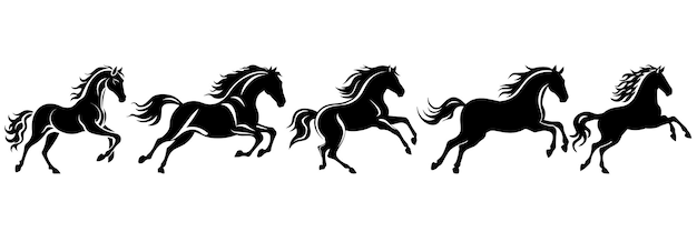 Vector siluetas de caballos conjunto gran paquete de diseño de silueta vectorial aislado fondo blanco