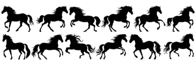 siluetas de caballos conjunto gran paquete de diseño de silueta vectorial aislado fondo blanco