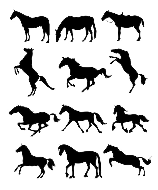 Vector siluetas de caballos en el fondo blanco.