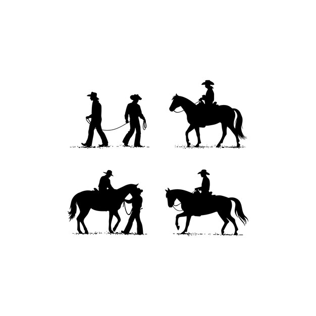 Las siluetas de los caballos vaqueros