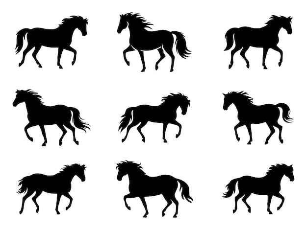 siluetas de caballos con vector en fondo blanco