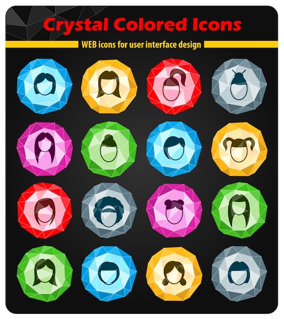 Siluetas de cabello mujer peinado iconos de cristales de colores brillantes