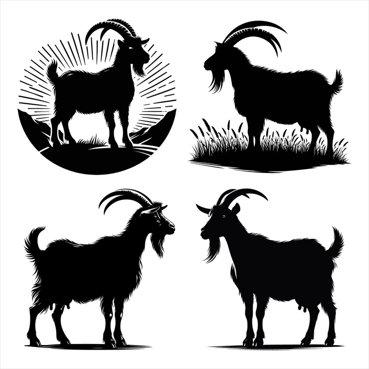 Siluetas de cabras Una colección de ilustraciones de animales negros