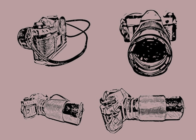 Vector siluetas de cámaras analógicas desde varios ángulos
