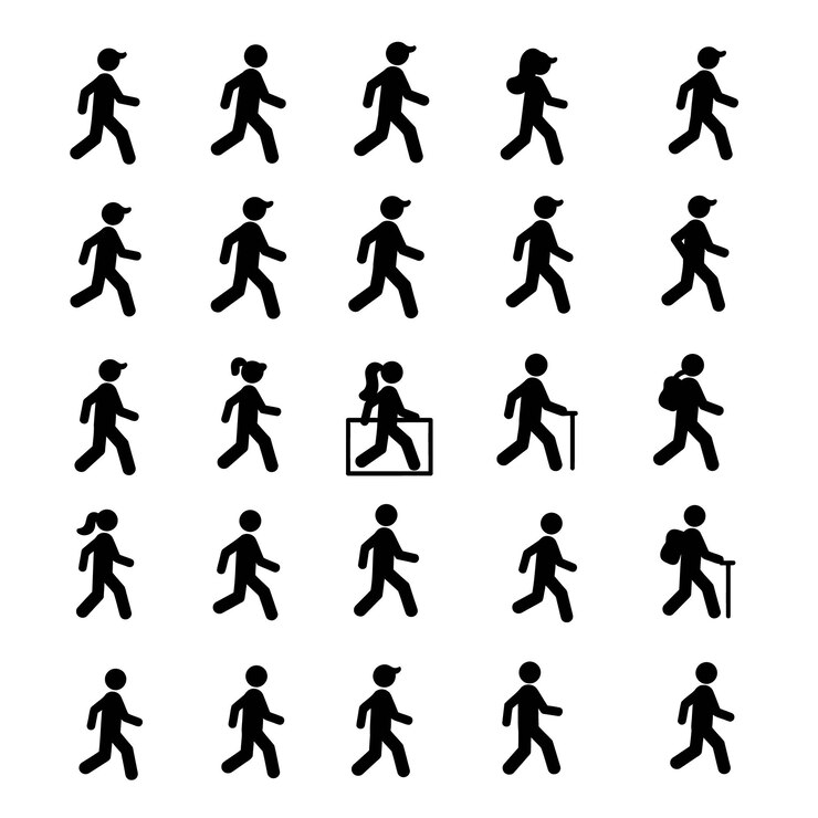 Siluetas caminando en varias posturas