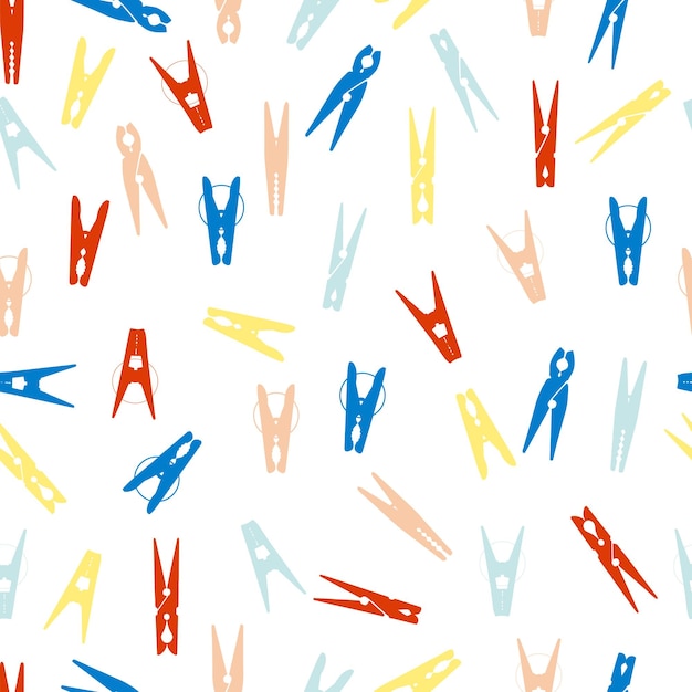 siluetas, de, clothespins, aislado, multicolor, vector, seamless, patrón
