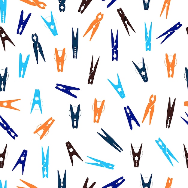 siluetas, de, clothespins, aislado, multicolor, vector, seamless, patrón