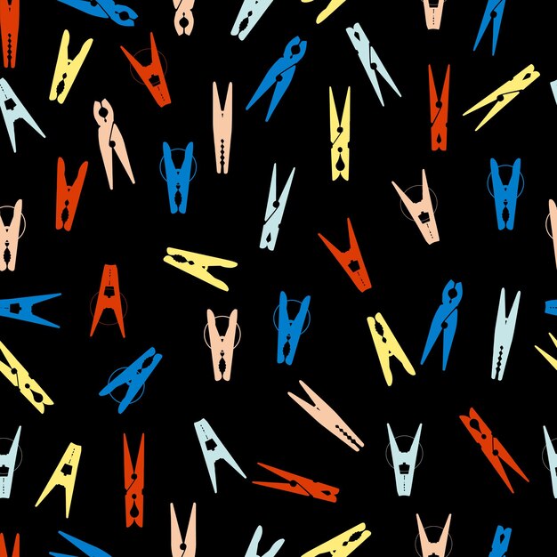siluetas, de, clothespins, aislado, multicolor, vector, seamless, patrón