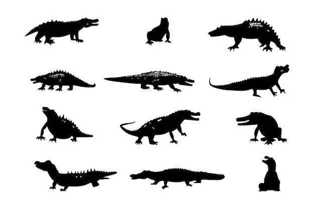 Las siluetas de los cocodrilos y los caimanes