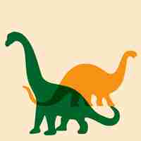 Vector siluetas en color de dos dinosaurios ilustración vectorial con efecto de impresión de risógrafo